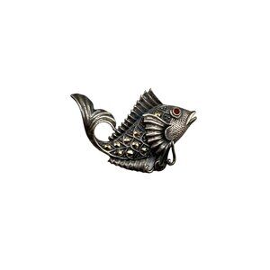 Vintage Sterling Silver Koi Fish Pisces Pin Brooch 925 with Marcasite Detailing